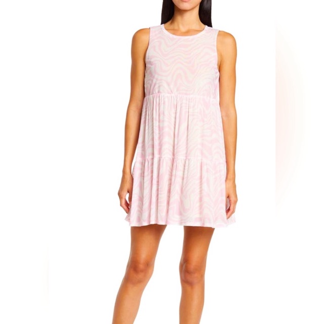 Nwt Afrm Blush Wave Zebra Print Mesh Swing Dress With Keyhole Back Sz M.